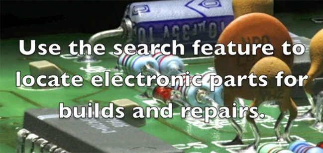 Use the search feature to locate electronic parts for builds and repairs.